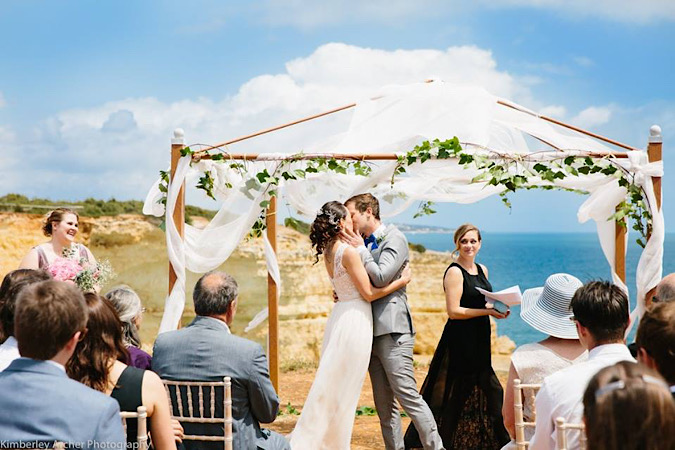 Cliff side beach wedding simple wedding dress